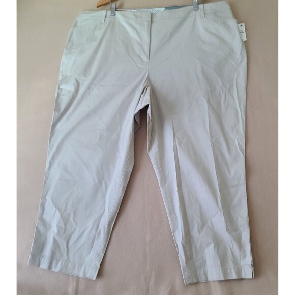 Talbots Perfect Crop Curvy Pants Plus Sz 24W Beige Chinos Zip Front Preppy NWT - Picture 1 of 10